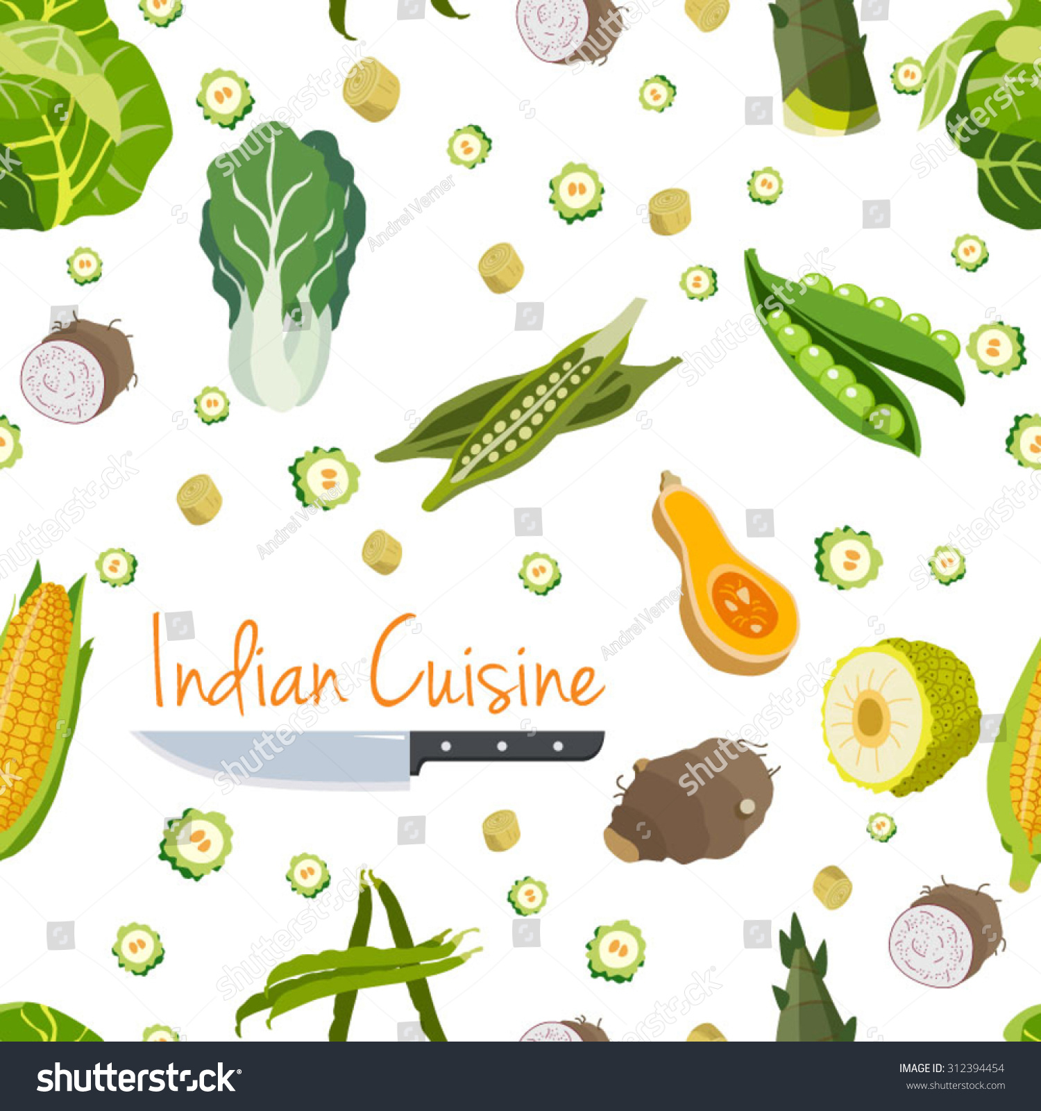 Indian Food Ingredients Icons Set Seamless Stock Vector 312394454
