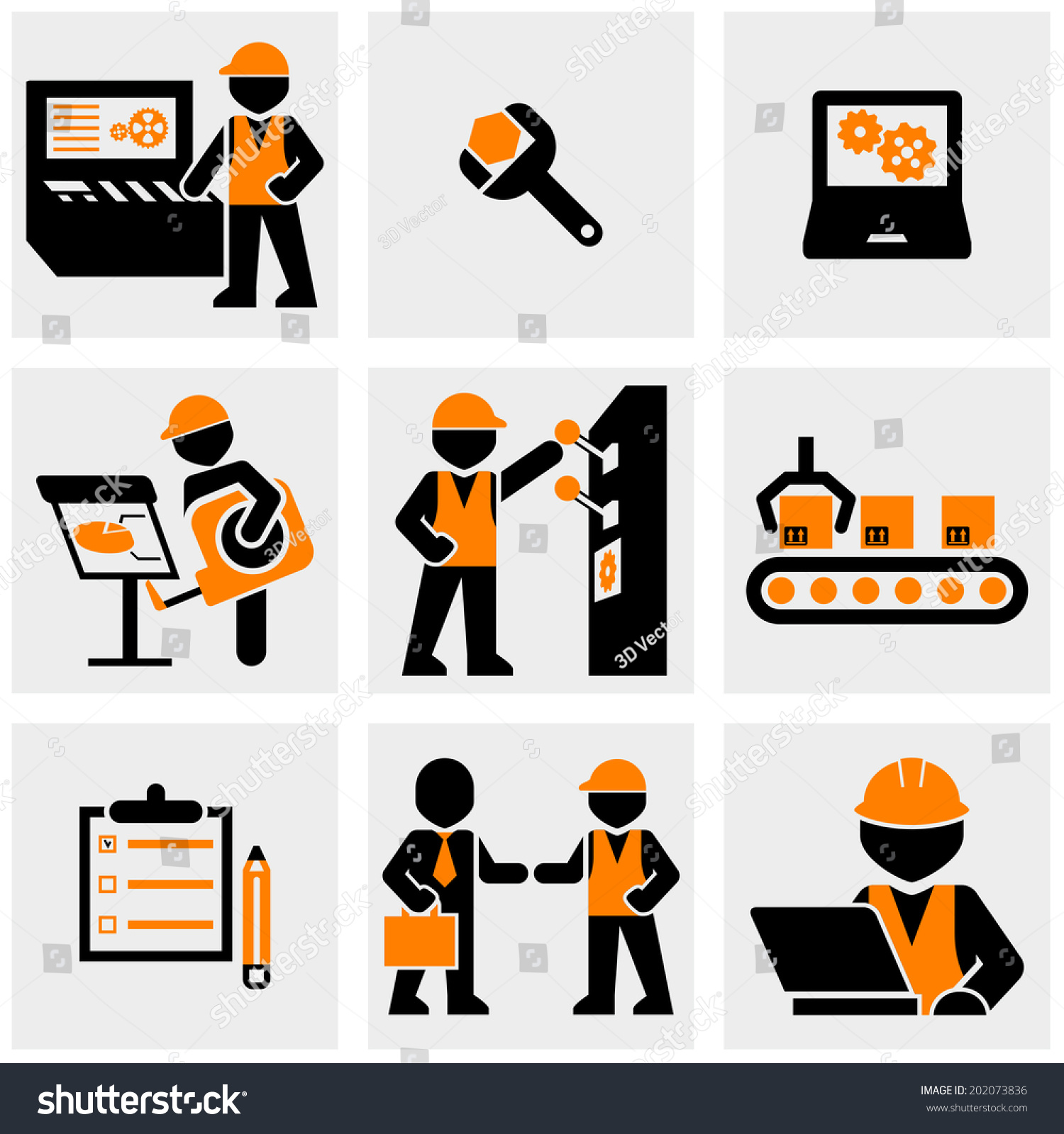 Industrial Engineering Vector Icons Set On Gray