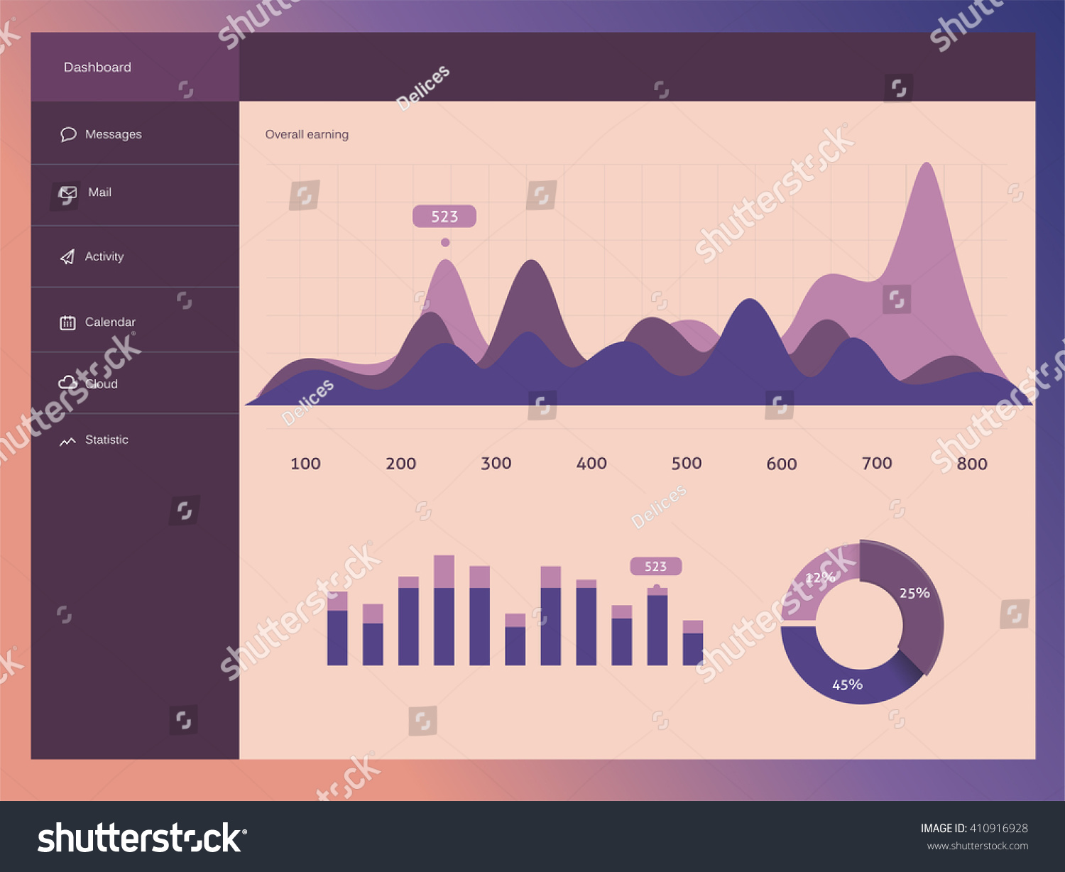 Infographic Dashboard Template Flat Design Graphs Stock Vector Royalty