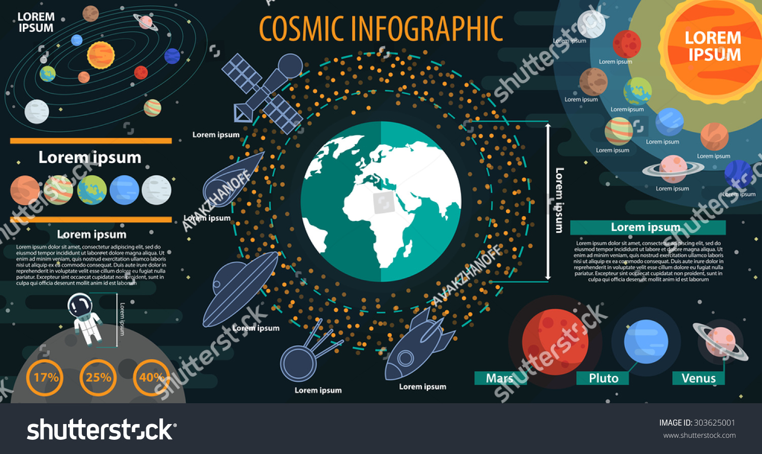 Infographic Vector Space. Cosmic Set Of Universe - Solar System 