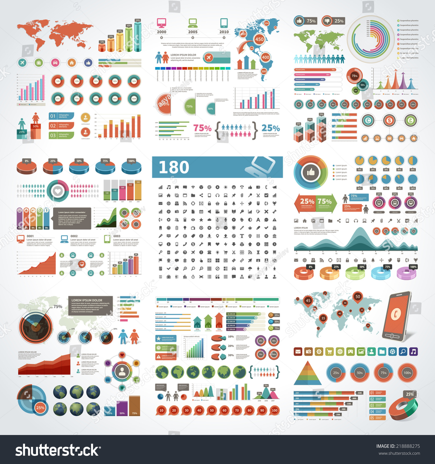 Infographics Design Templates Set Charts Diagrams