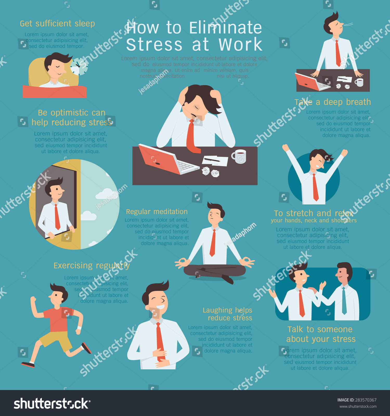 Infographics How Eliminate Reduce Stress Workplace Stock Vector ...