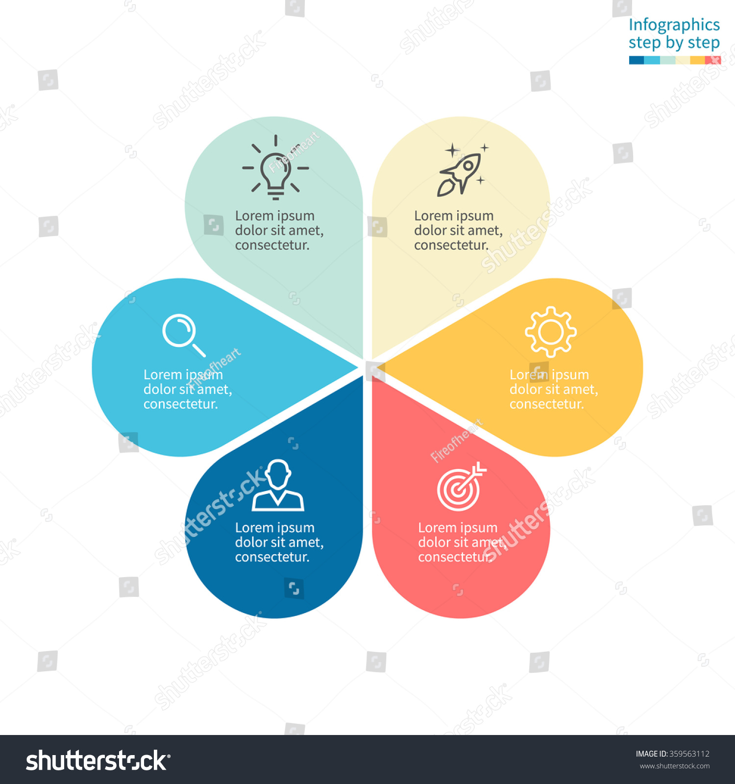 Infographics Step By Step With Colored Petals. Diagram, Chart With 6