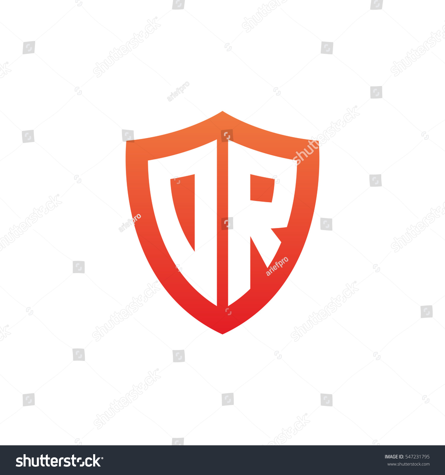 Initial Letters Dr Shield Shape Red Stock Vector Royalty Free