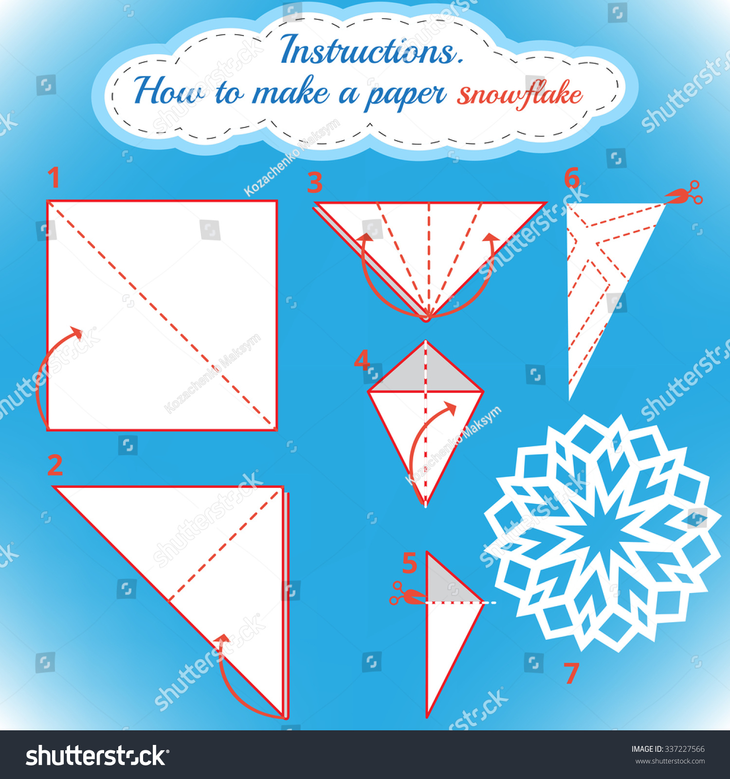Instructions How To Make Paper Snowflake. Tutorial Christmas Snowflake