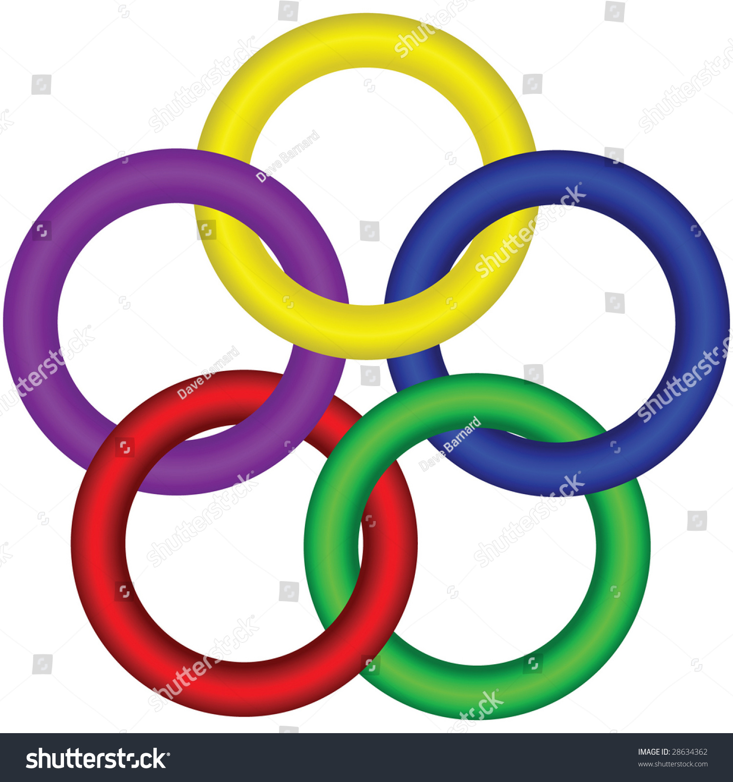 Interlocking 3d Rings Star Shape Eps8 Stock Vector