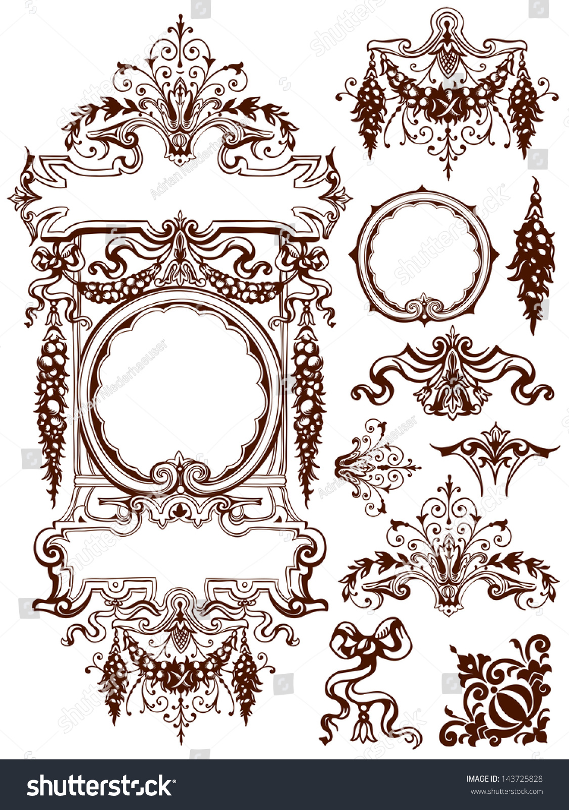 Intricate Retro Vector Line Drawings Of Floral And Foliate Ornament