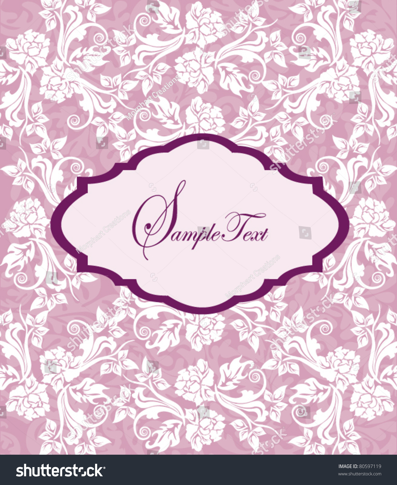 Invitation Card On Pink Floral Background Stock Vector Illustration