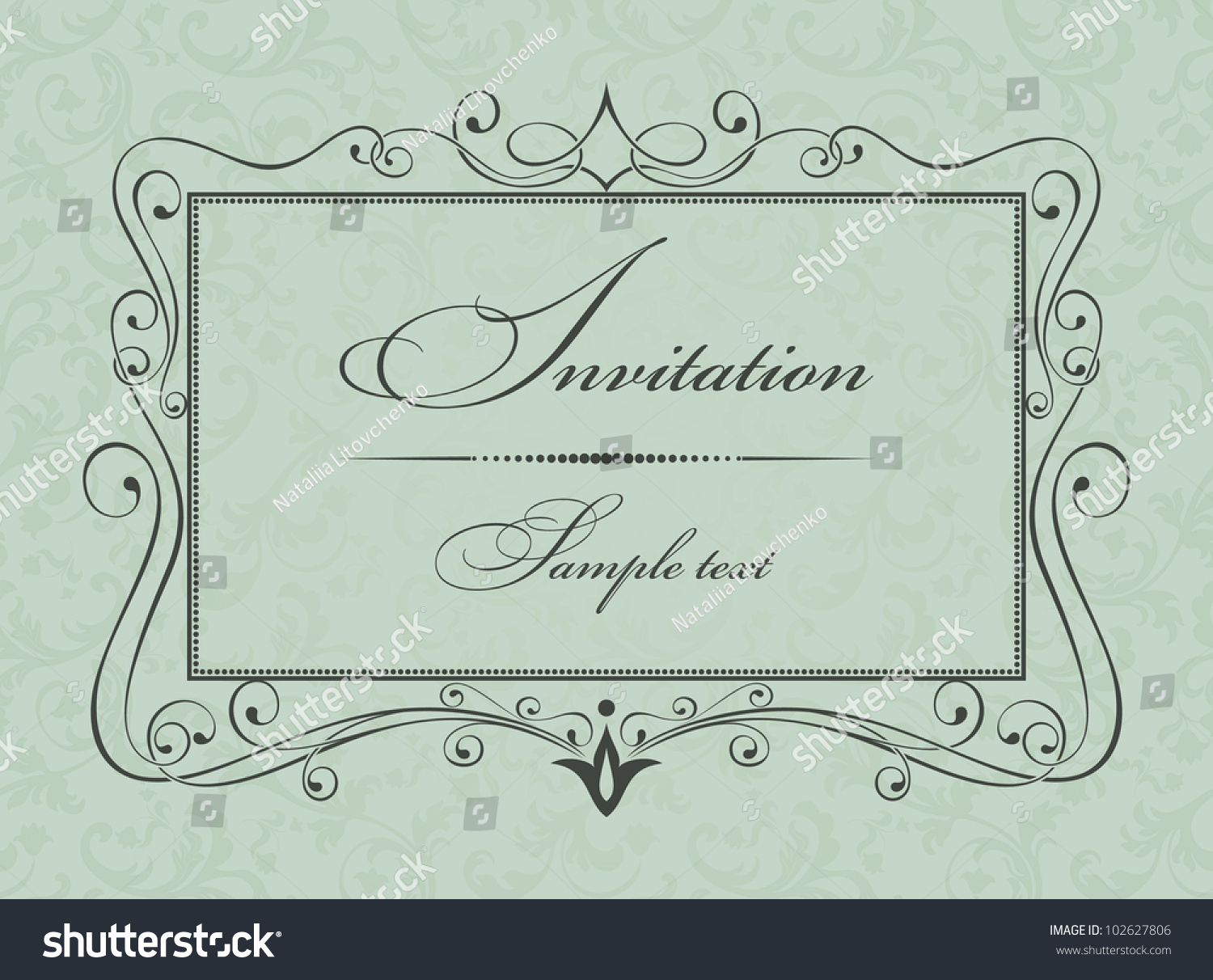 Invitation Cards In An Old-Style Green Stock Vector Illustration
