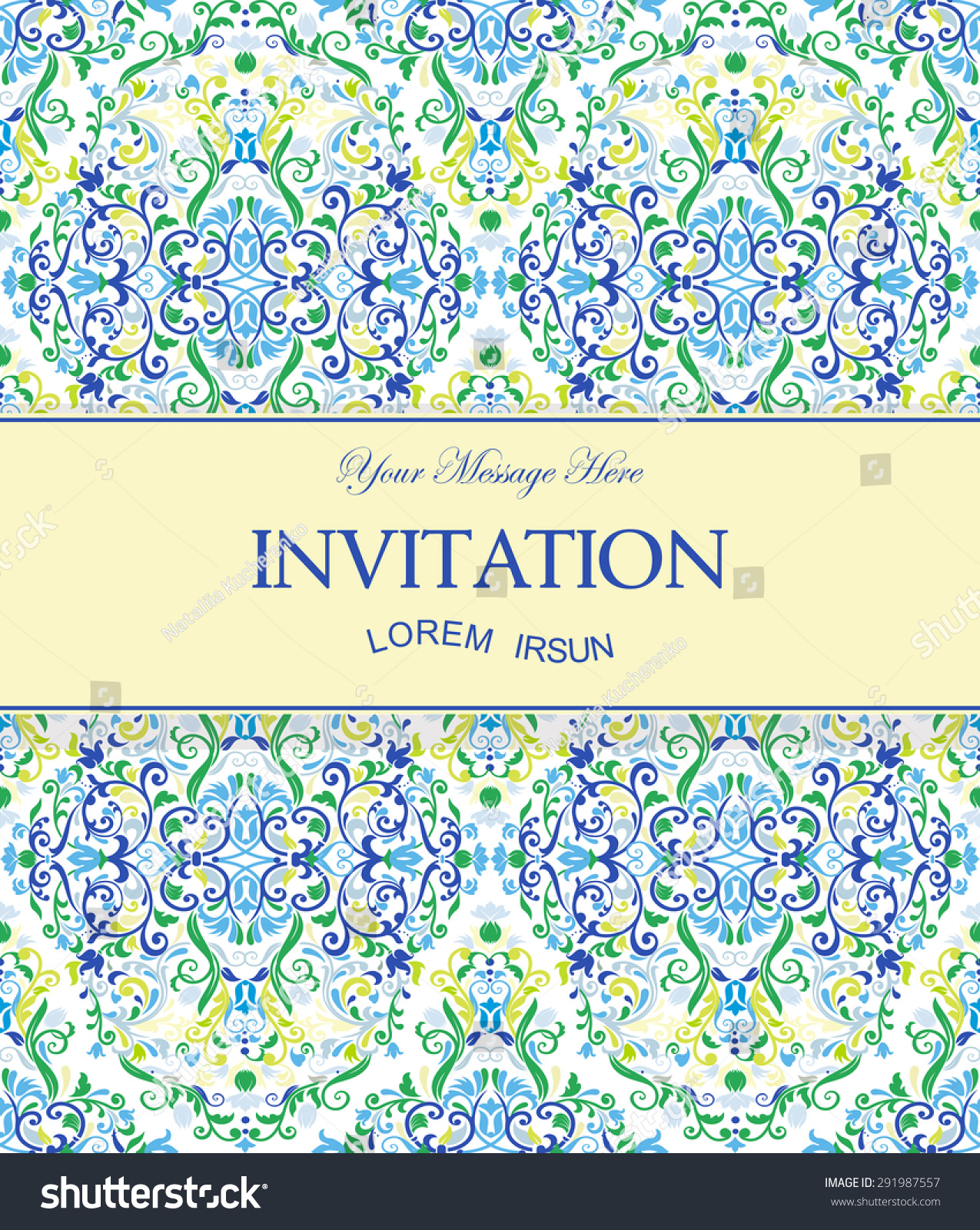 Invitation On A Seamless Colorful Floral Pattern Background Stock