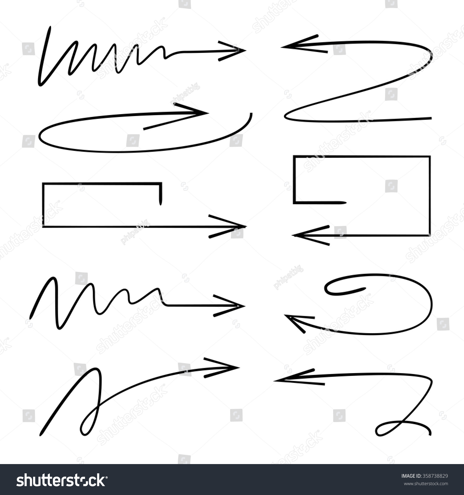 Isolated Vector Hand Drawn Arrows Set - 358738829 : Shutterstock