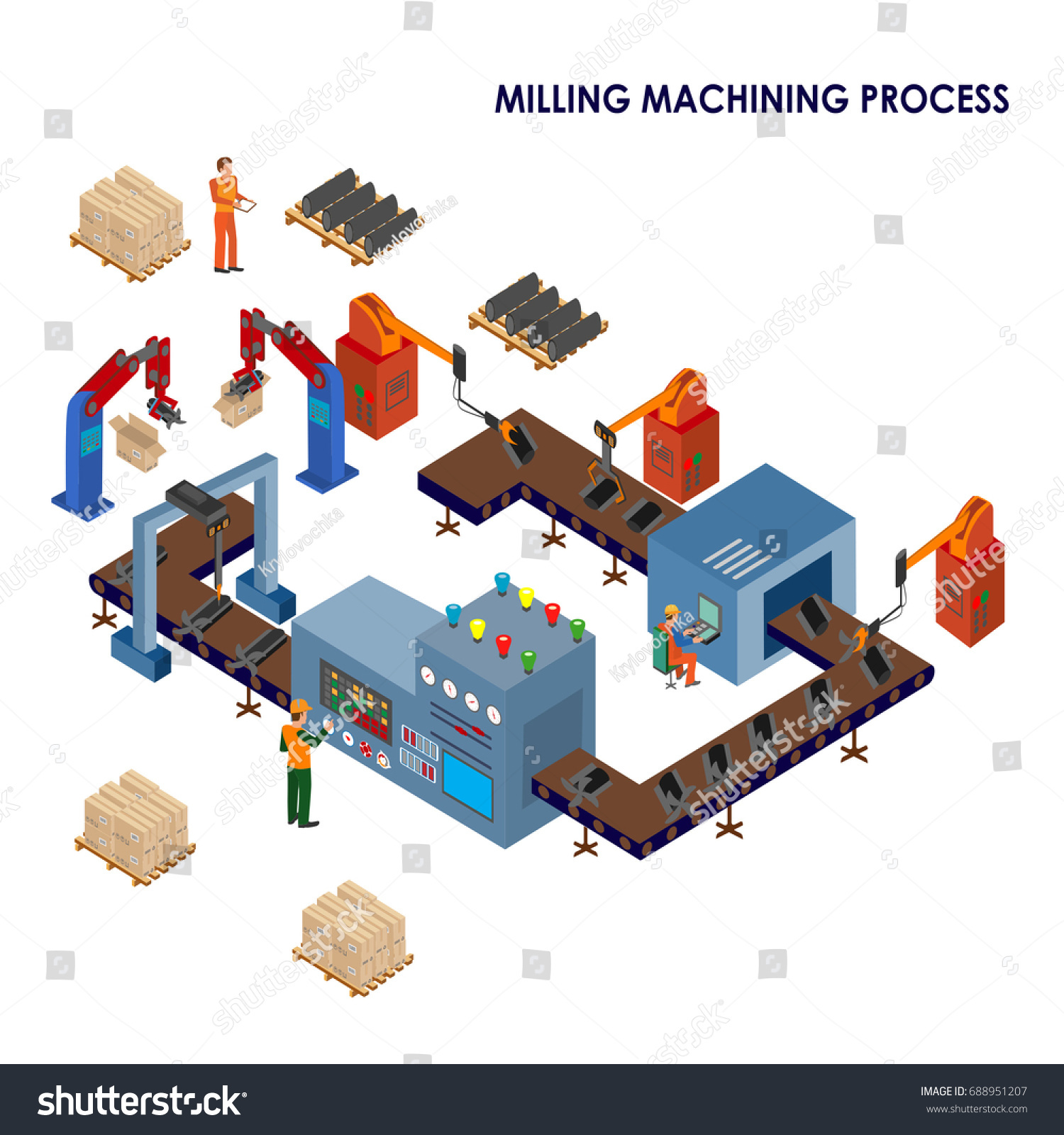 Isometric Automated Production Line Concept People Stock Vector