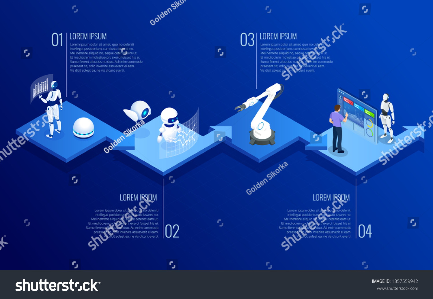 Isometric Concept Rpa Artificial Intelligence Robotics Stock Vector