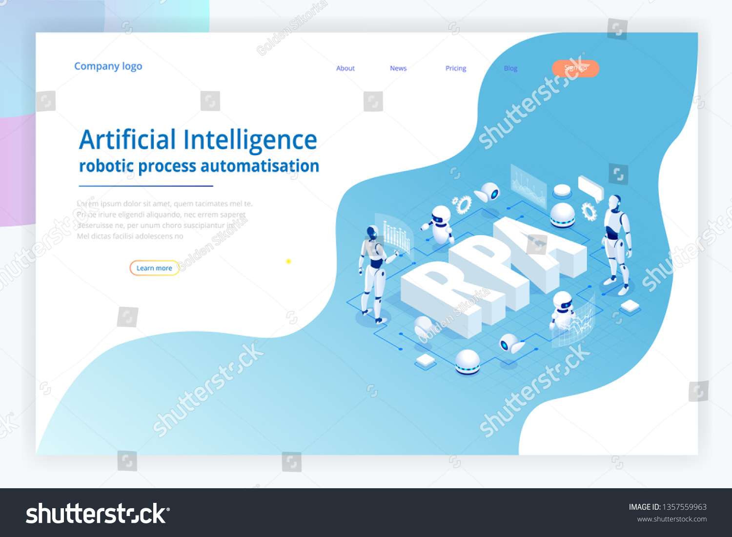 Isometric Concept Rpa Artificial Intelligence Robotics Stock Vector