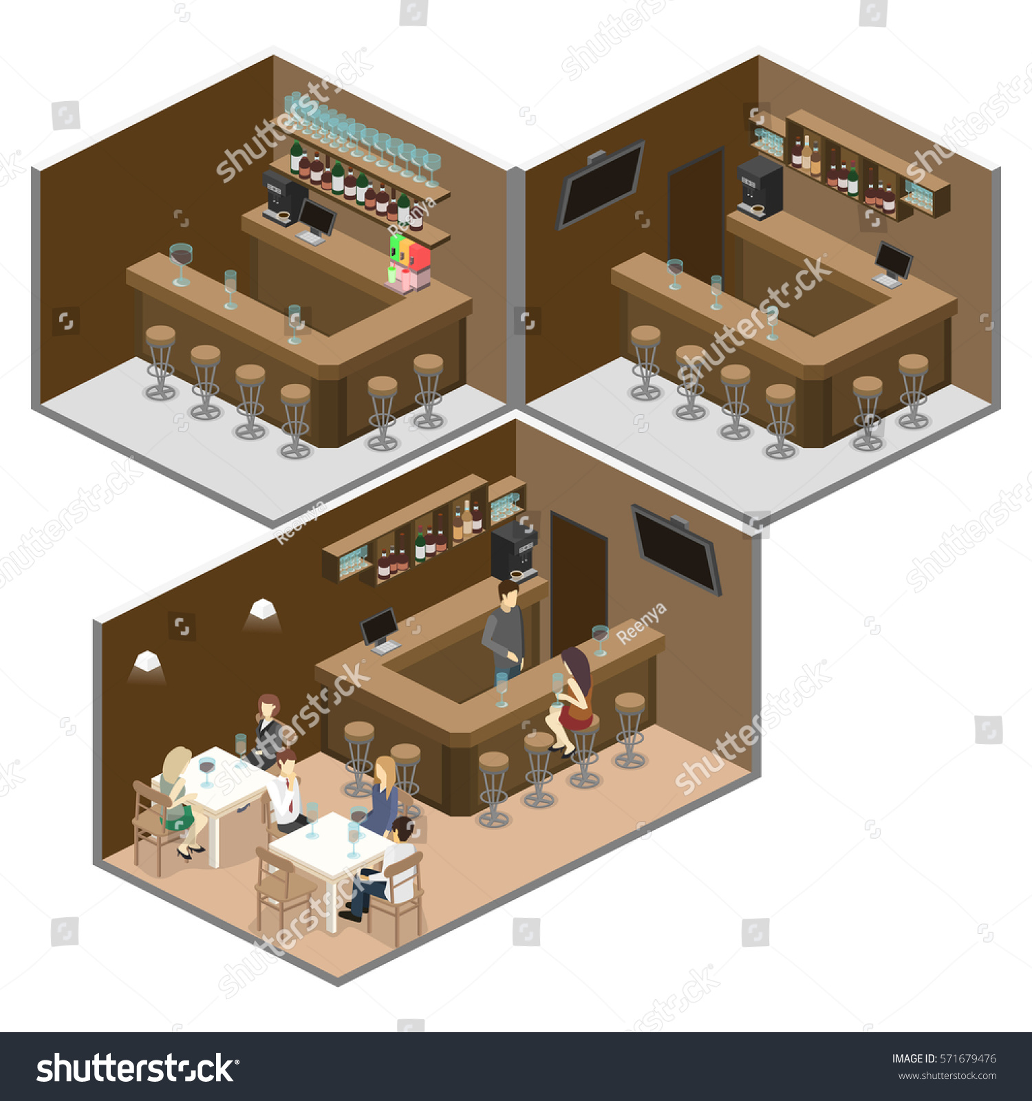 Isometric 3d Flat Interior Bar Pub Stock Vector Royalty Free 571679476