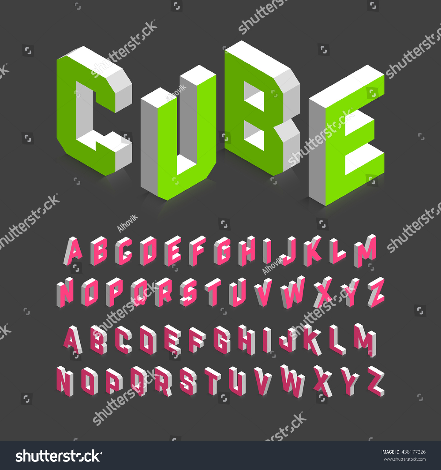 Isometric 3d Font Threedimensional Alphabet Vector Stock Vector