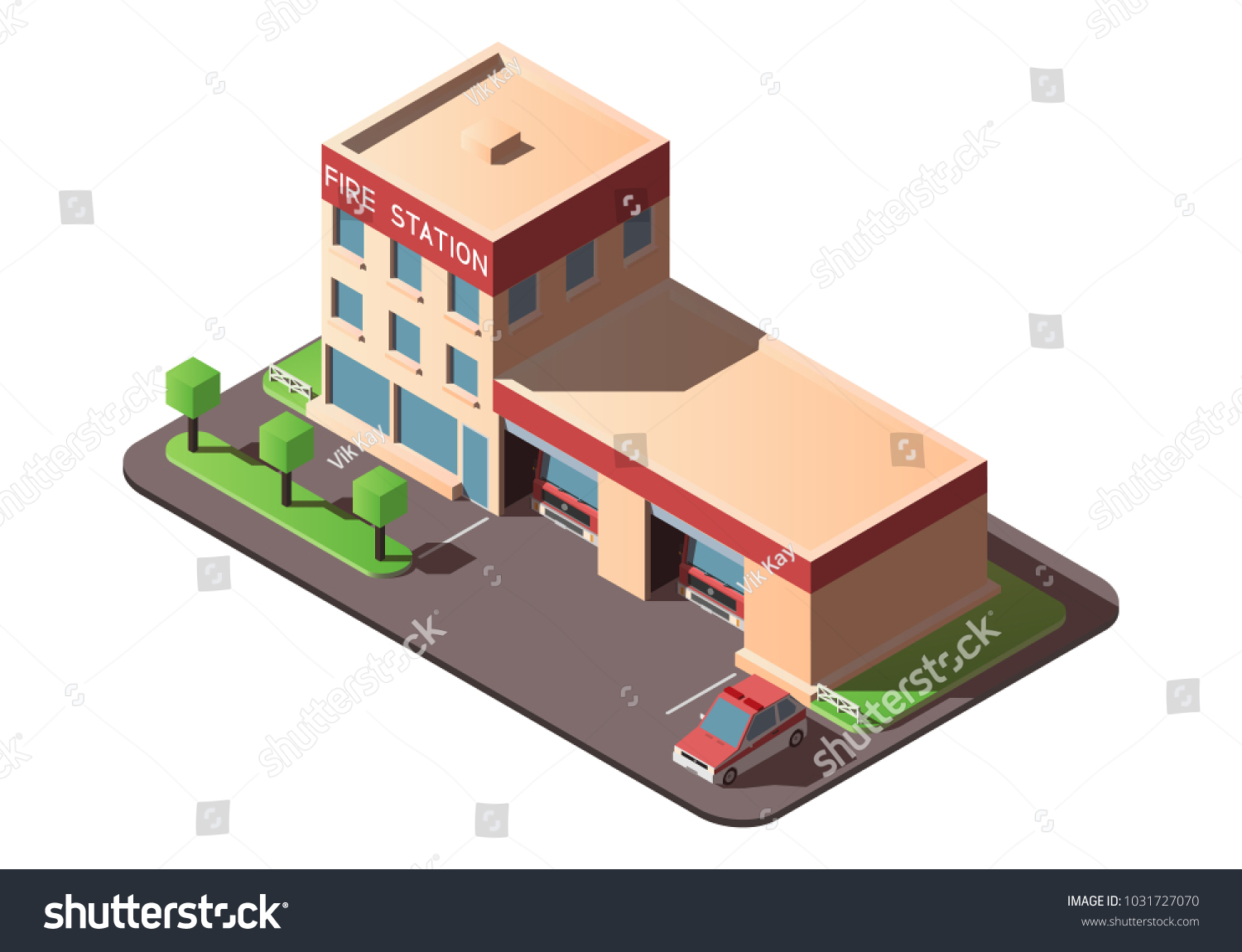 Isometric Fire Station Stock Vector Royalty Free 1031727070