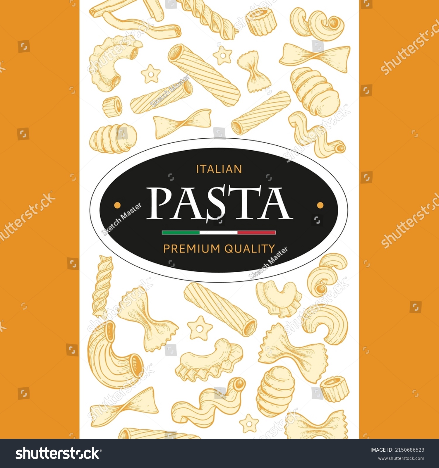 Italian Pasta Template Sketch Style Drawings Stock Vector Royalty Free