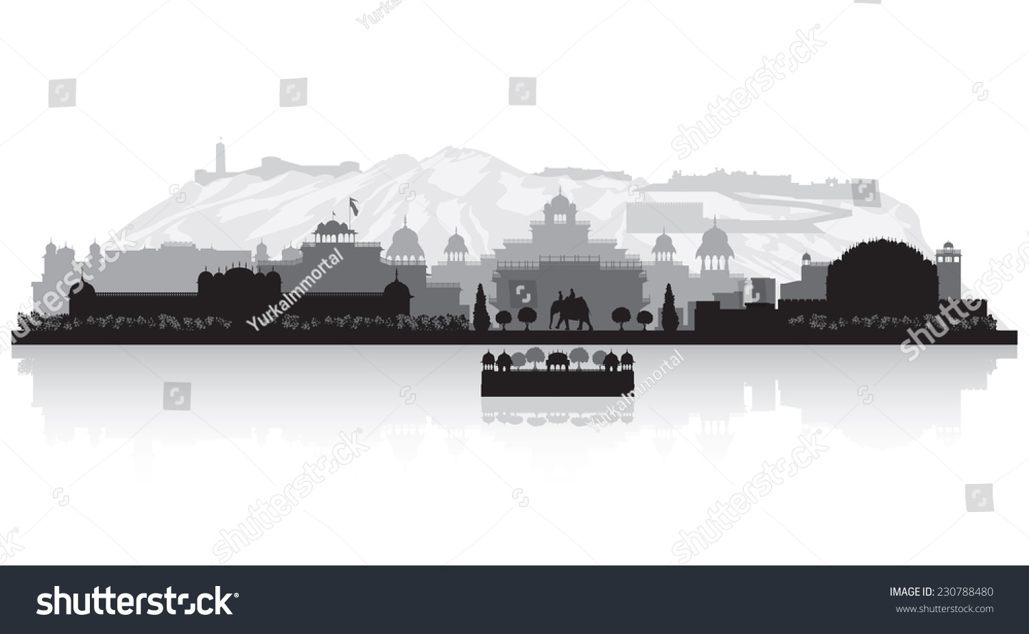 Jaipur India City Skyline Vector Silhouette Stock Vector Royalty Free