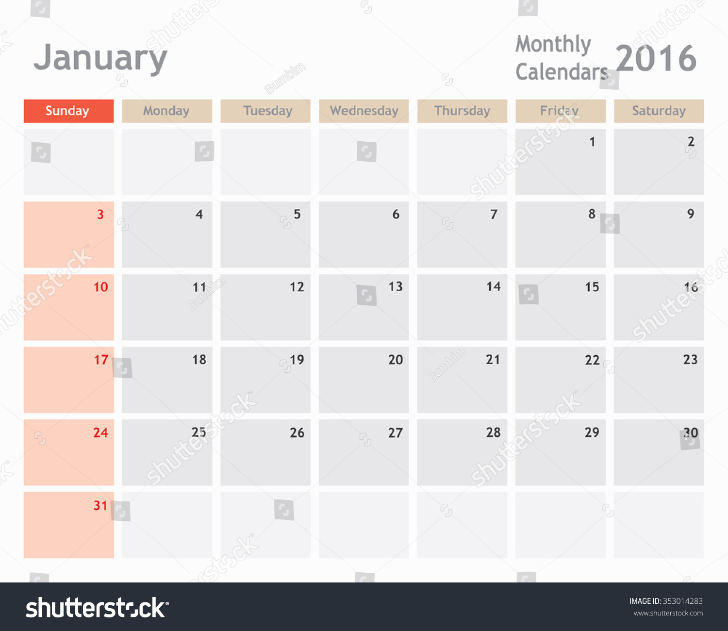 January 2016 Calendar Planner Monthly Calender Vector Illustrator