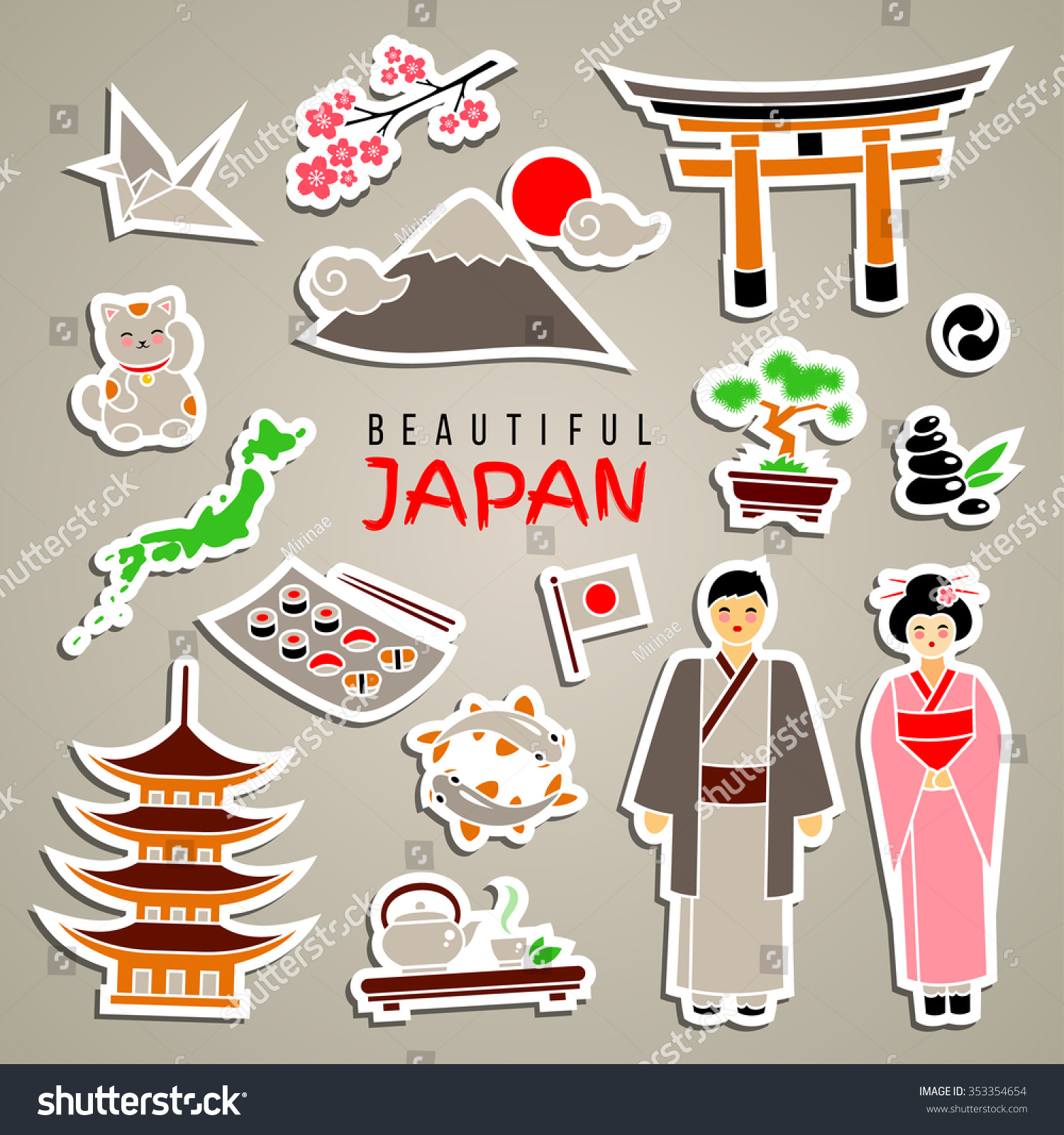 Japan Icon Set Isolated Sticker Icons Stock Vector 353354654 - Shutterstock