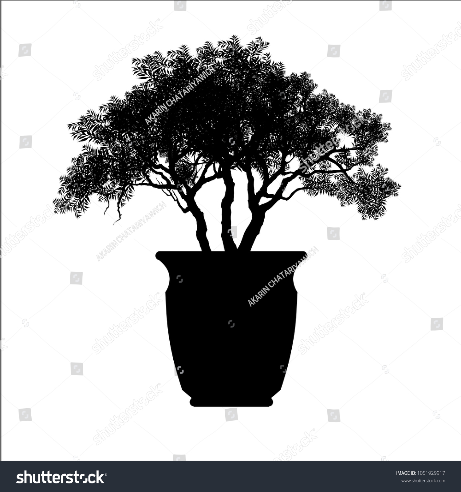 Japanese Bonsai Tree Plant Silhouette Icons Stock Vector Royalty Free