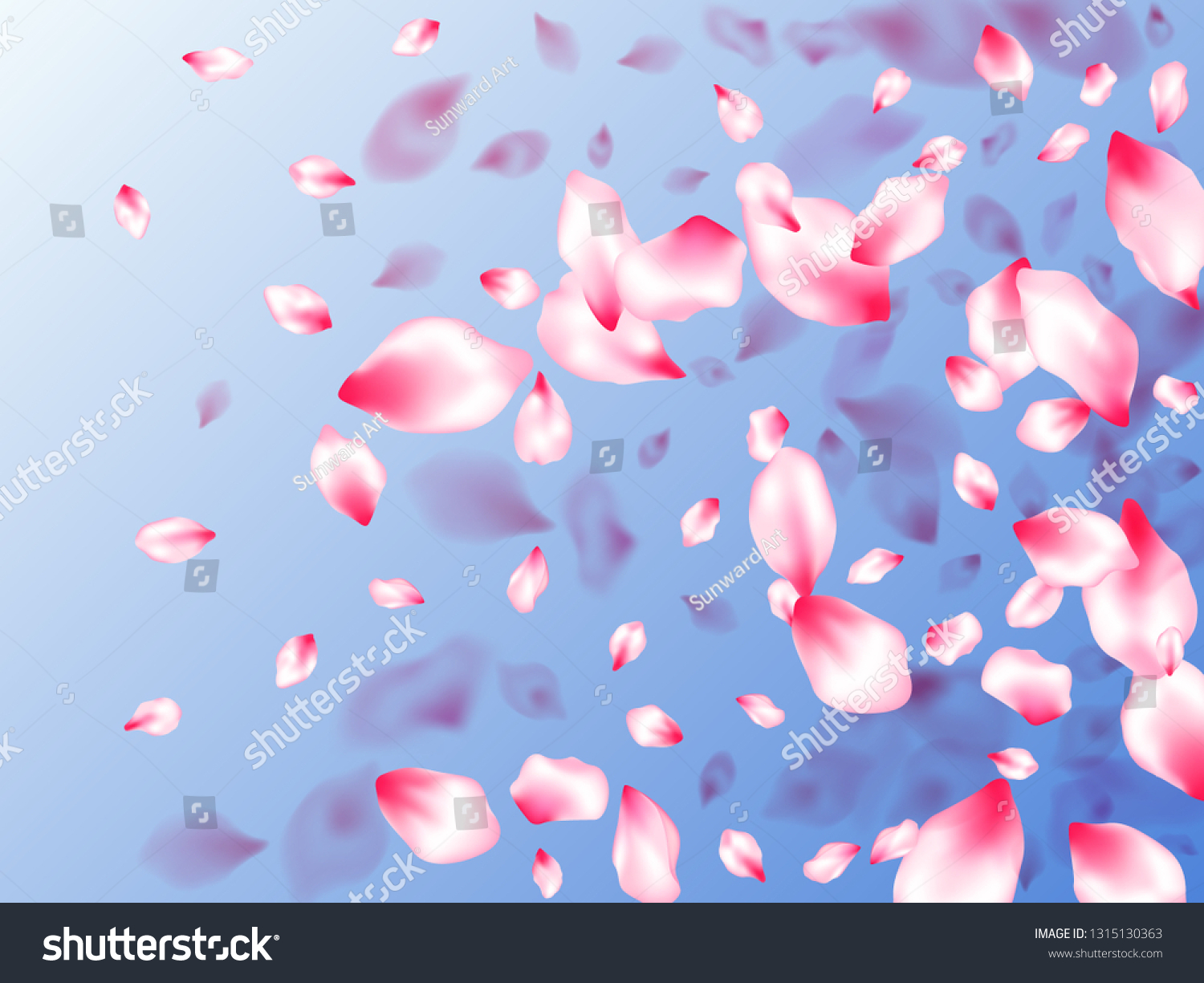 Japanese Cherry Blossom Pink Flying Petals Stock Vector Royalty Free