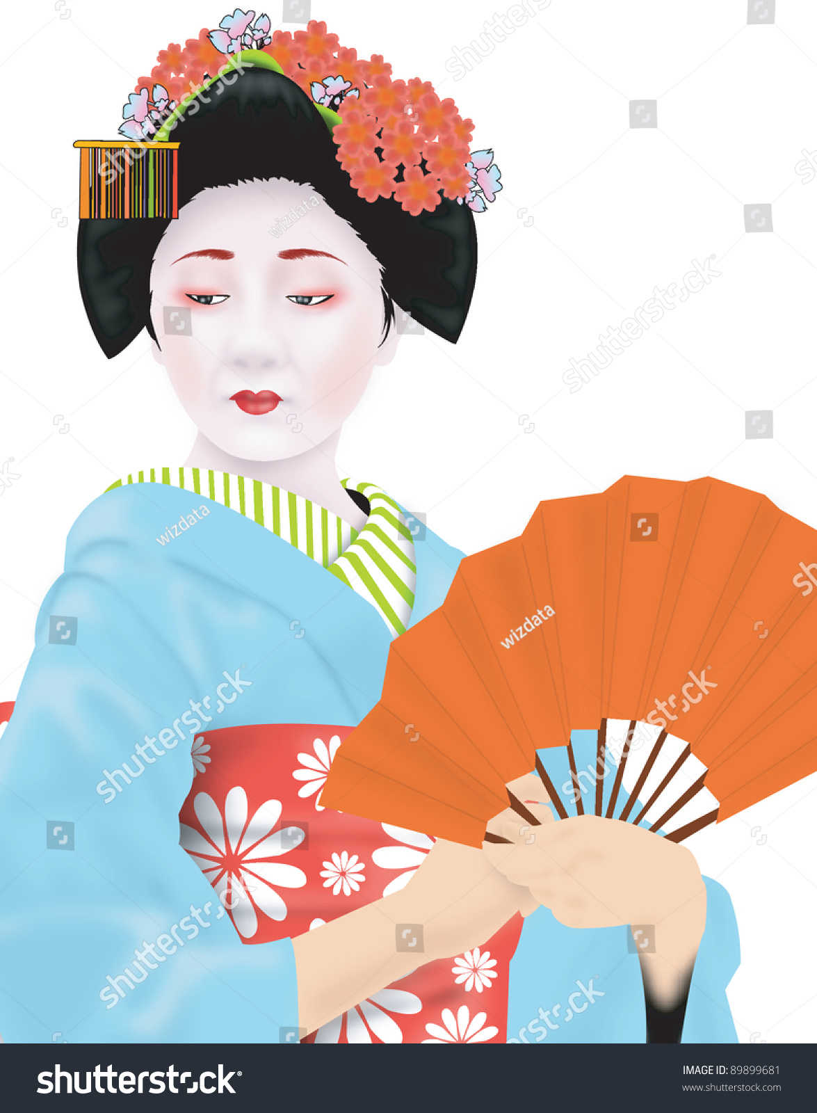 Japanese Geisha Stock Vector Illustration 89899681 : Shutterstock