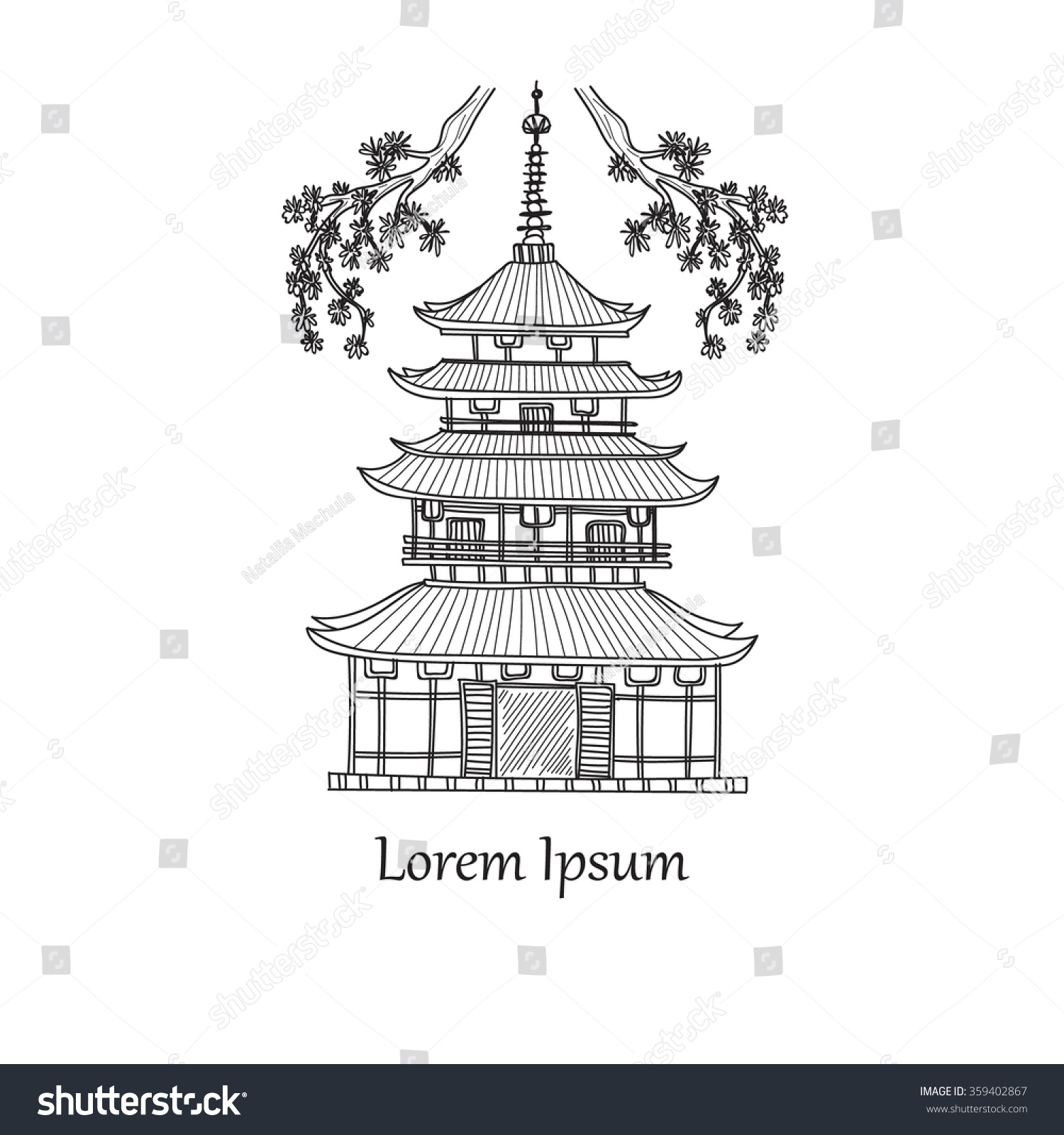Japanese related hand drawn icon of pagoda Doodle Vector Japanese related hand drawn icon of pagoda Doodle Vector