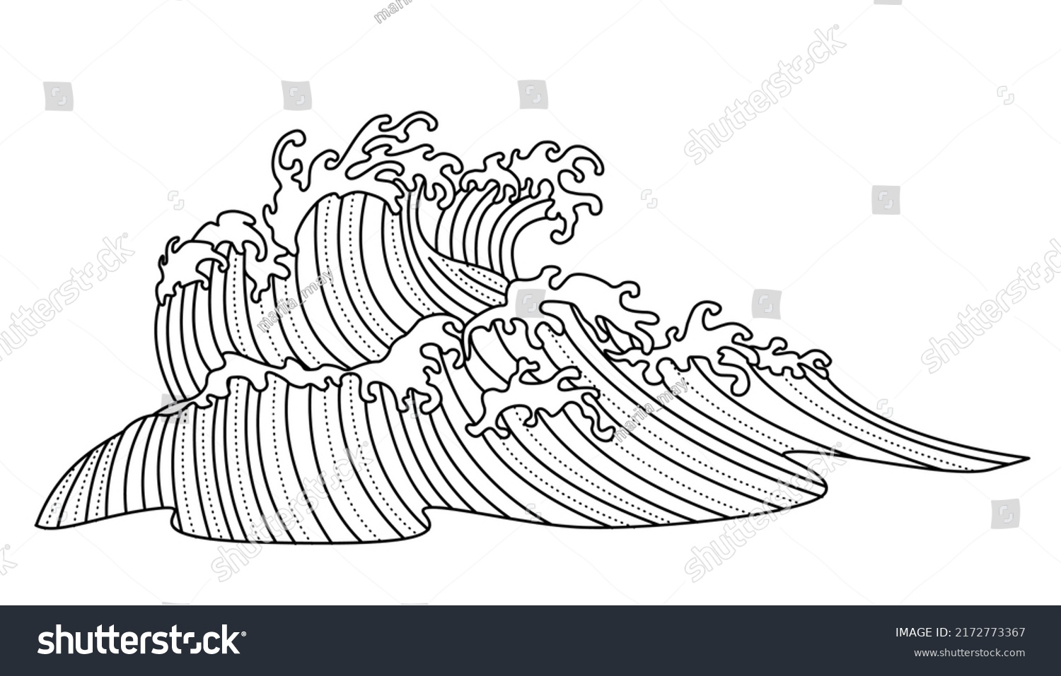 Japanese Sea Background Waves Tsunami Wave Stock Vector Royalty Free