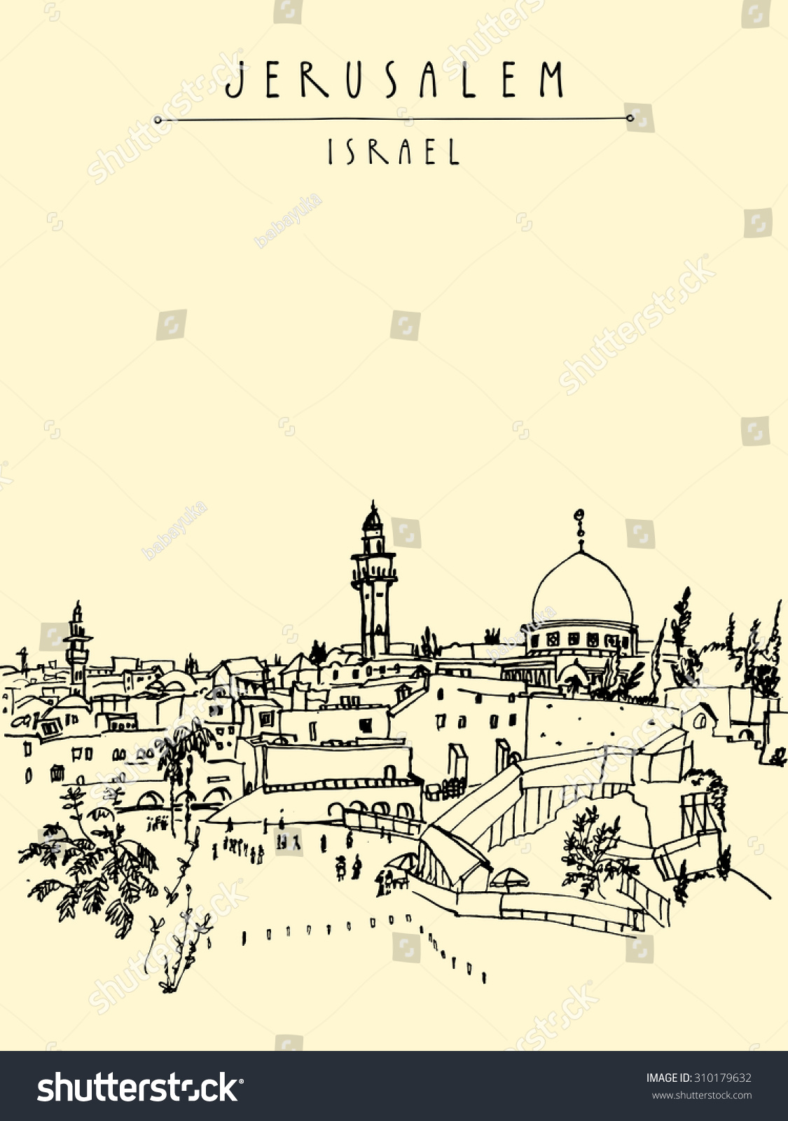 Jerusalem Israel old city skyline Wailing wall Handmade drawing isolated in vector Postcard or coloring book Freehand drawing Jerusalem city view background with Jerusalem Israel hand lettering Jerusalem Israel old city skyline Wailing wall Handmade drawing isolated in vector Postcard or coloring book Freehand drawing Jerusalem city view background with Jerusalem Israel hand lettering