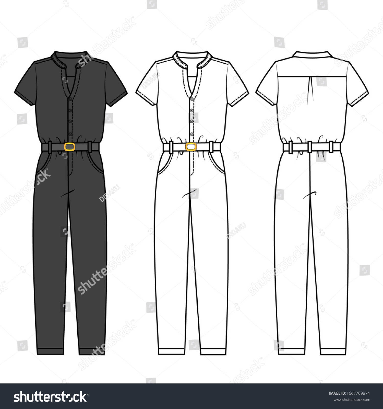 Jumpsuit Fashion Flat Sketch Template Stock Vector Royalty Free