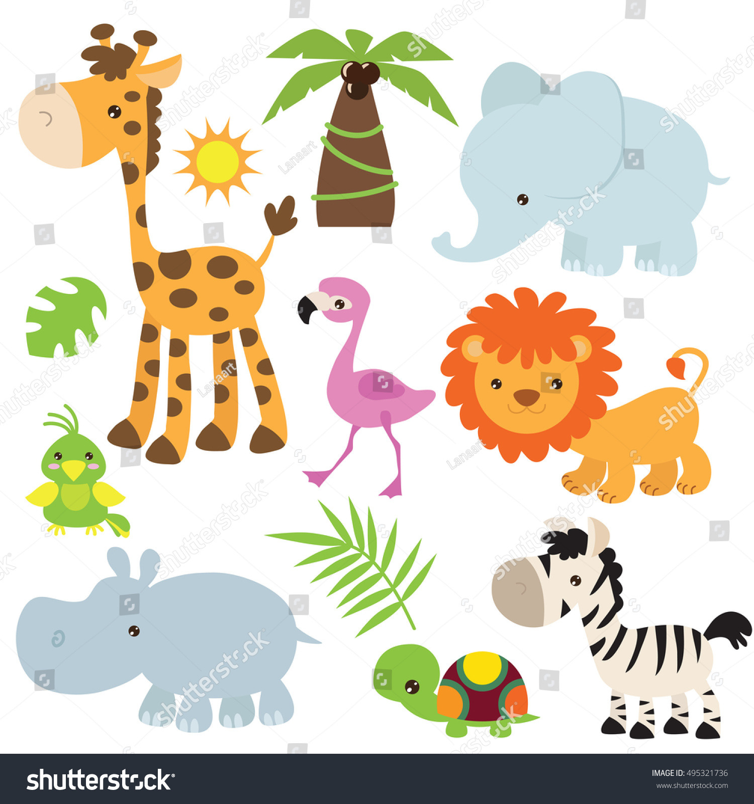 Jungle Animal Vector Cartoon Illustration - 495321736 : Shutterstock