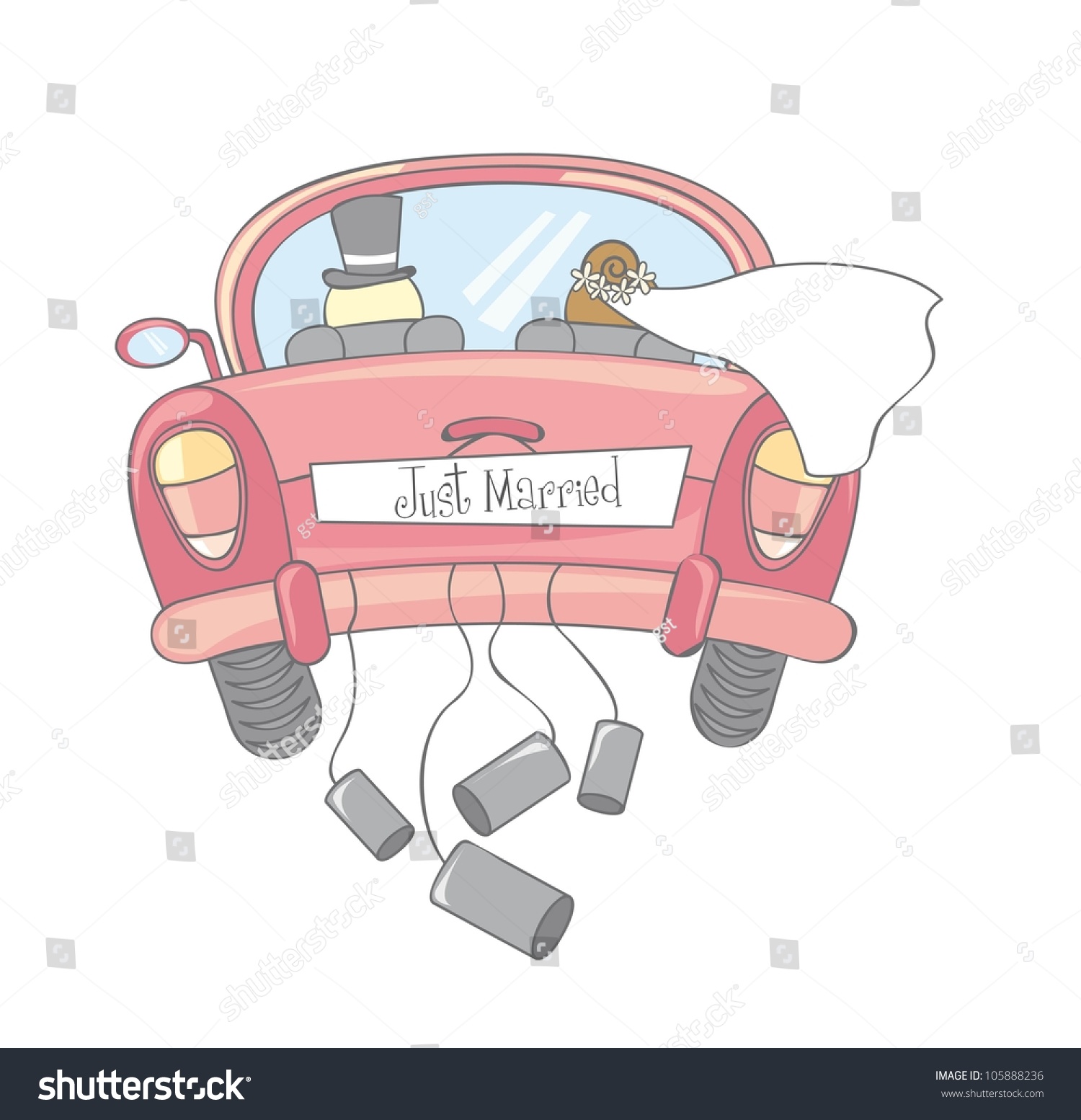 just married car isolated vintage vector illustration