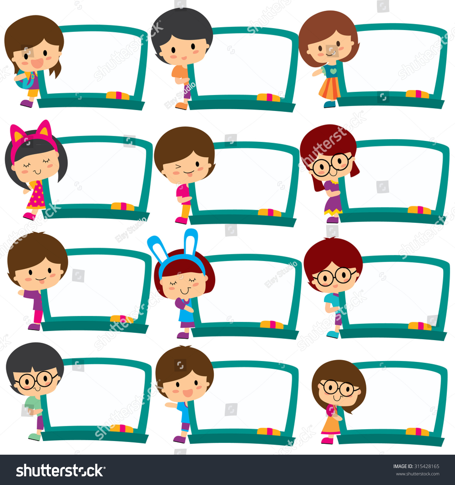 Kids Board Frames Clip Art Set: เวกเตอร์สต็อก (ปลอดค่าลิขสิทธิ์