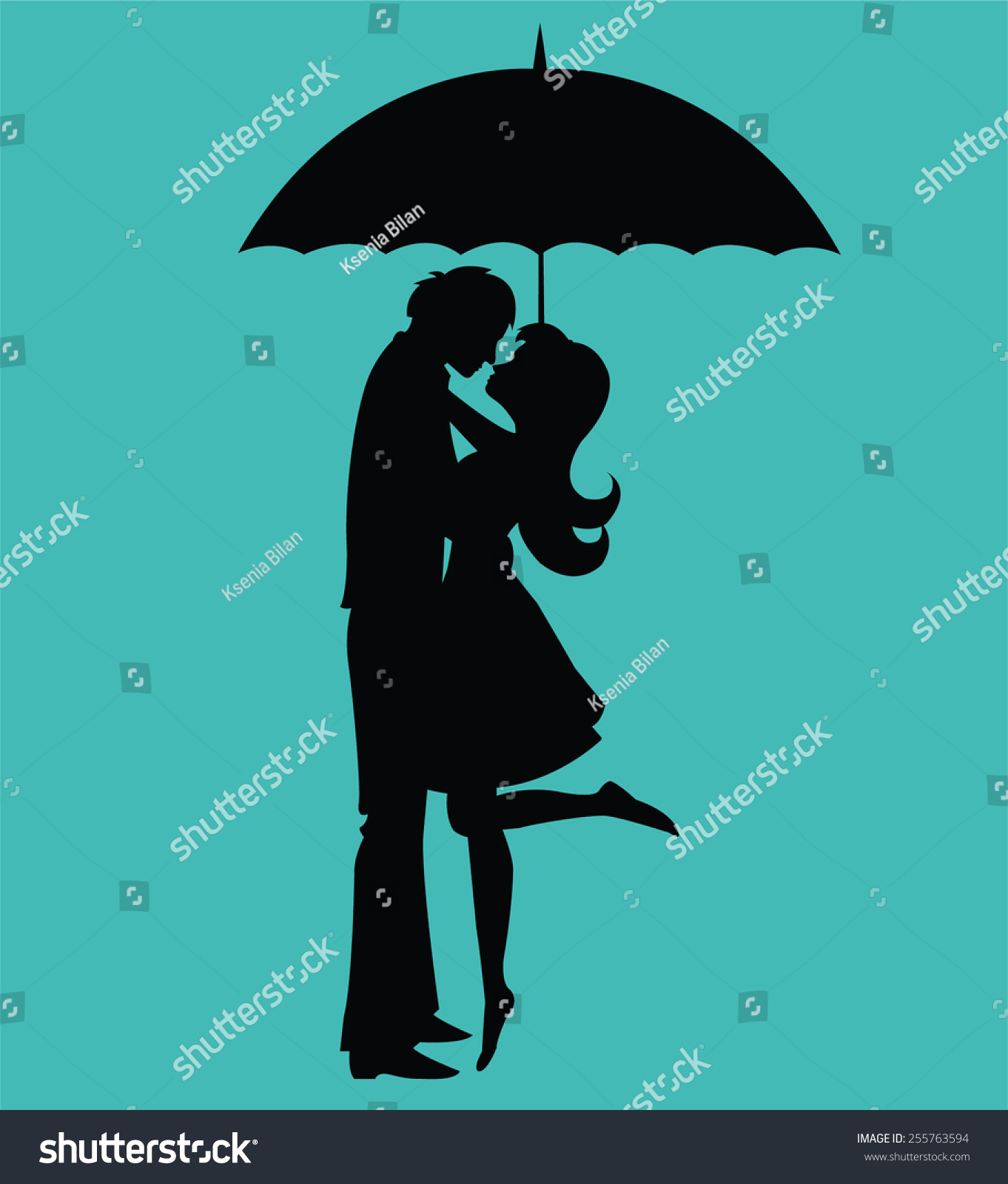 Kissing Couple Under Umbrella Silhouette Stock Vector 255763594 Shutterstock 7038