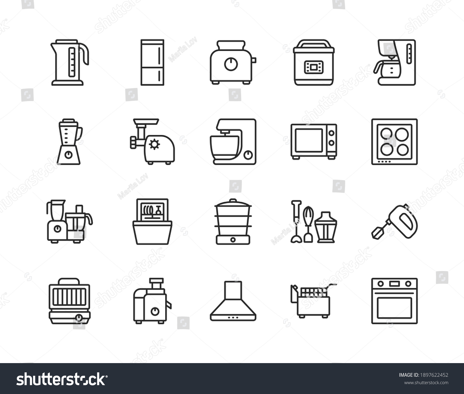 Kitchen Appliances Line Icon Set Vector Stock Vector Royalty Free