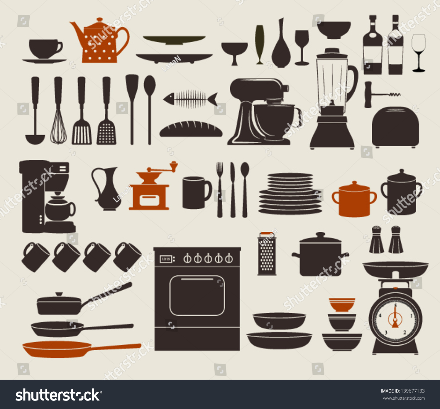 Kitchen Appliances Utensils And Icons Set Of Kitchen Icons