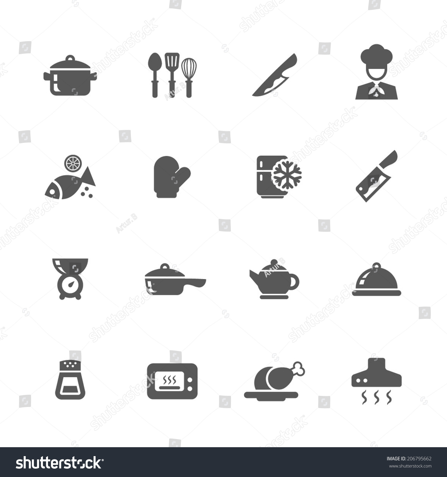 Kitchen Icons Set. Stock Vector Illustration 206795662 : Shutterstock