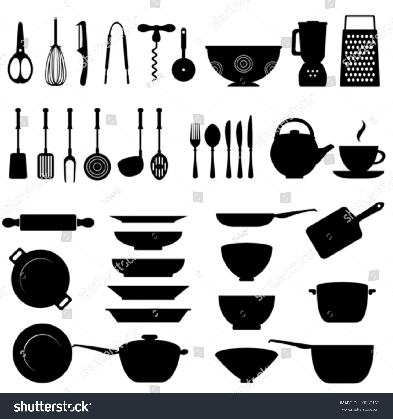 Kitchen Utensils And Tool Icon Set Stock Vector Illustration