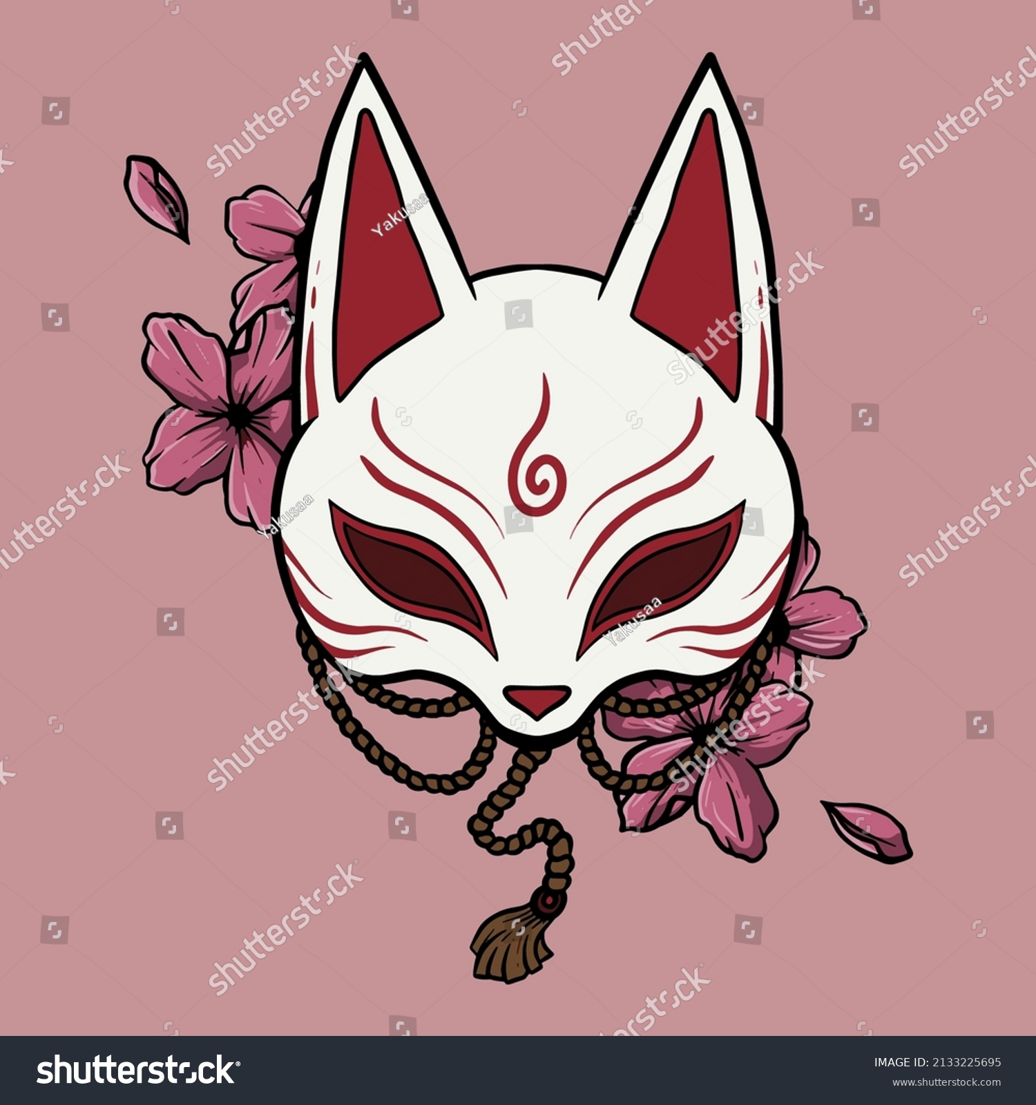 Kitsune Mask Artwork Sakura Japanese Mask Stock Vector Royalty Free