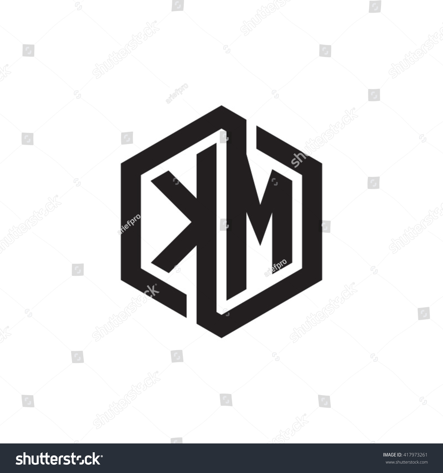 Km Initial Letters Looping Linked Hexagon Monogram Logo Stock Vector