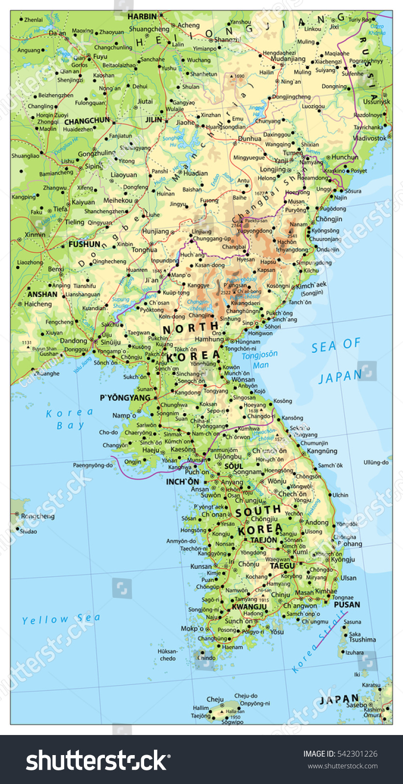 Vektor Stok Korean Peninsula Large Detailed Physical Map Tanpa Royalti Hot Sex Picture