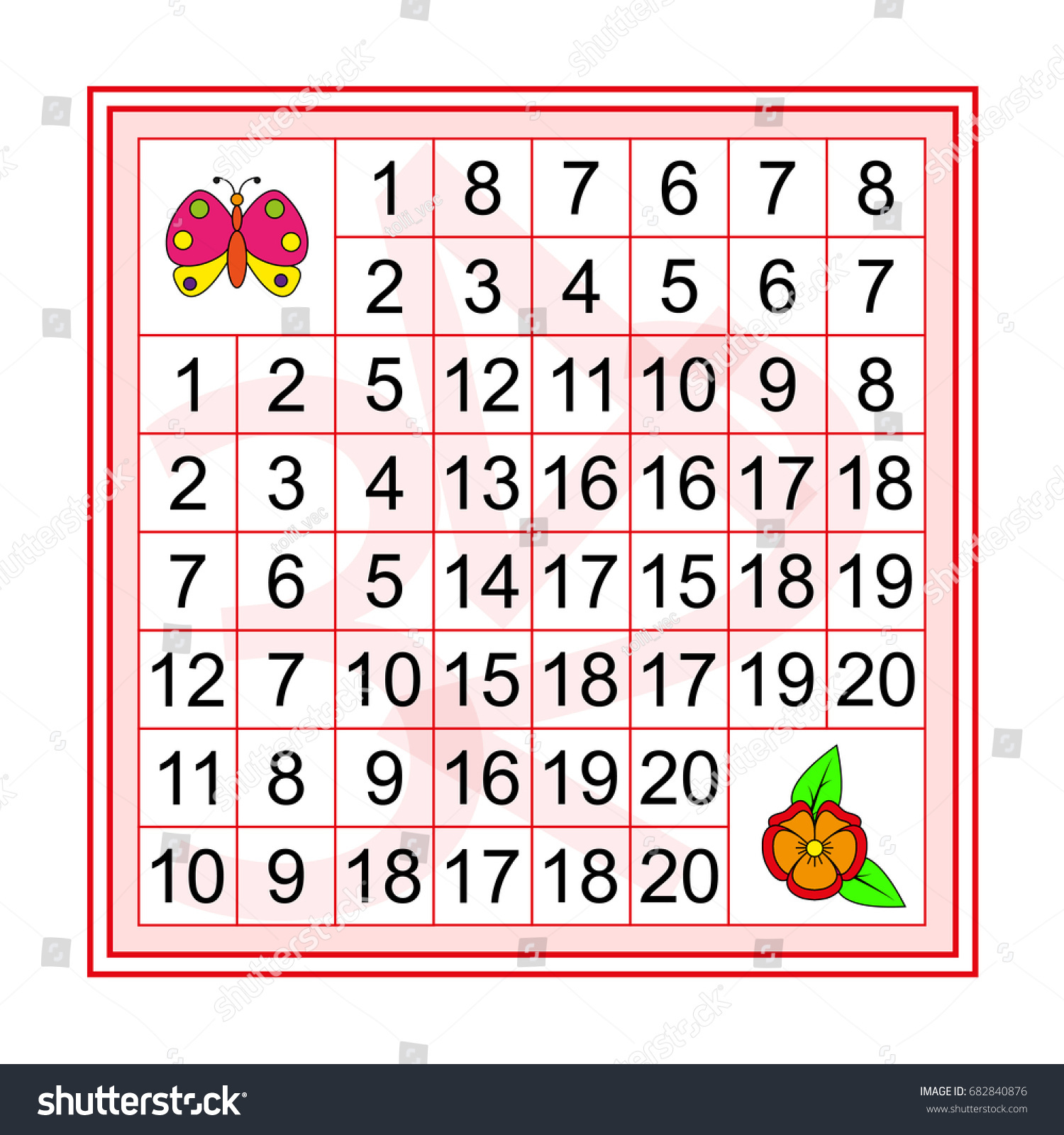 Labyrinth Numbers Mathematical Puzzle Game Learning Stock Vector