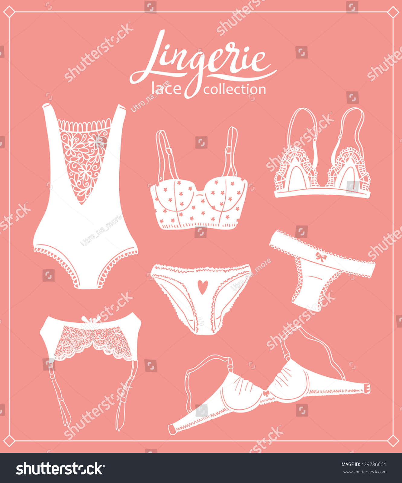 Lace Lingerie Set Vector Underwear Design Outline Hand Drawn Illustration Bras And Panties