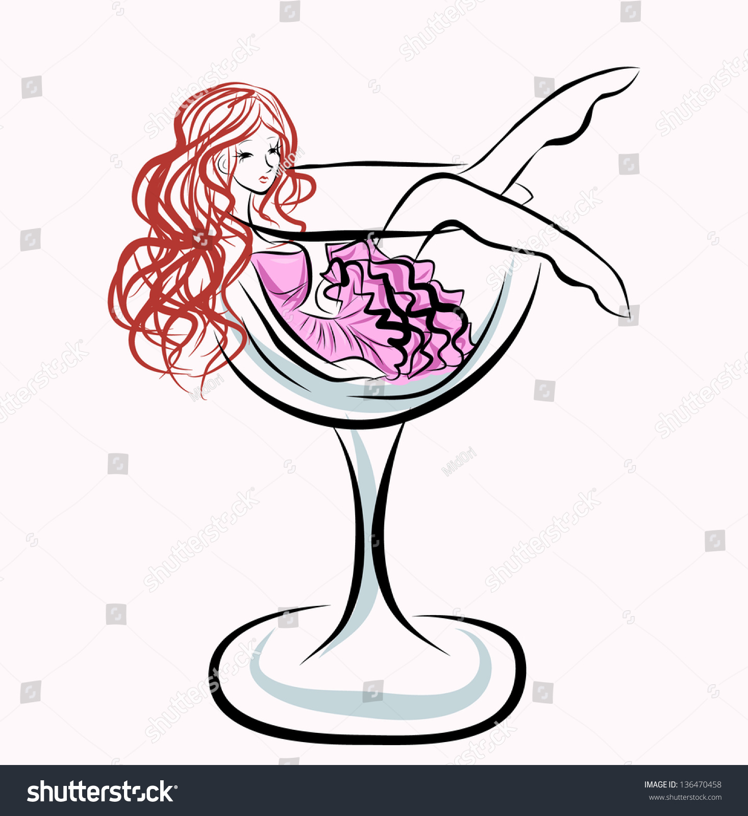 Lady In Wineglass Stock Vector Illustration 136470458 Shutterstock 3507