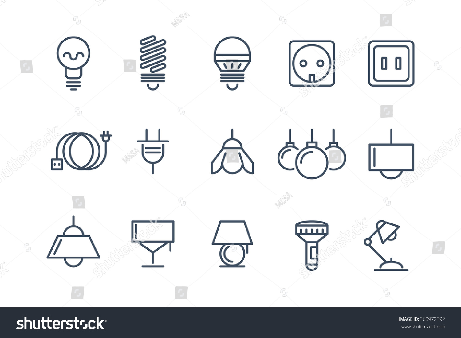 Lamp And Bulbs Line Icons Set. Electrical Symbols, Energy Electric