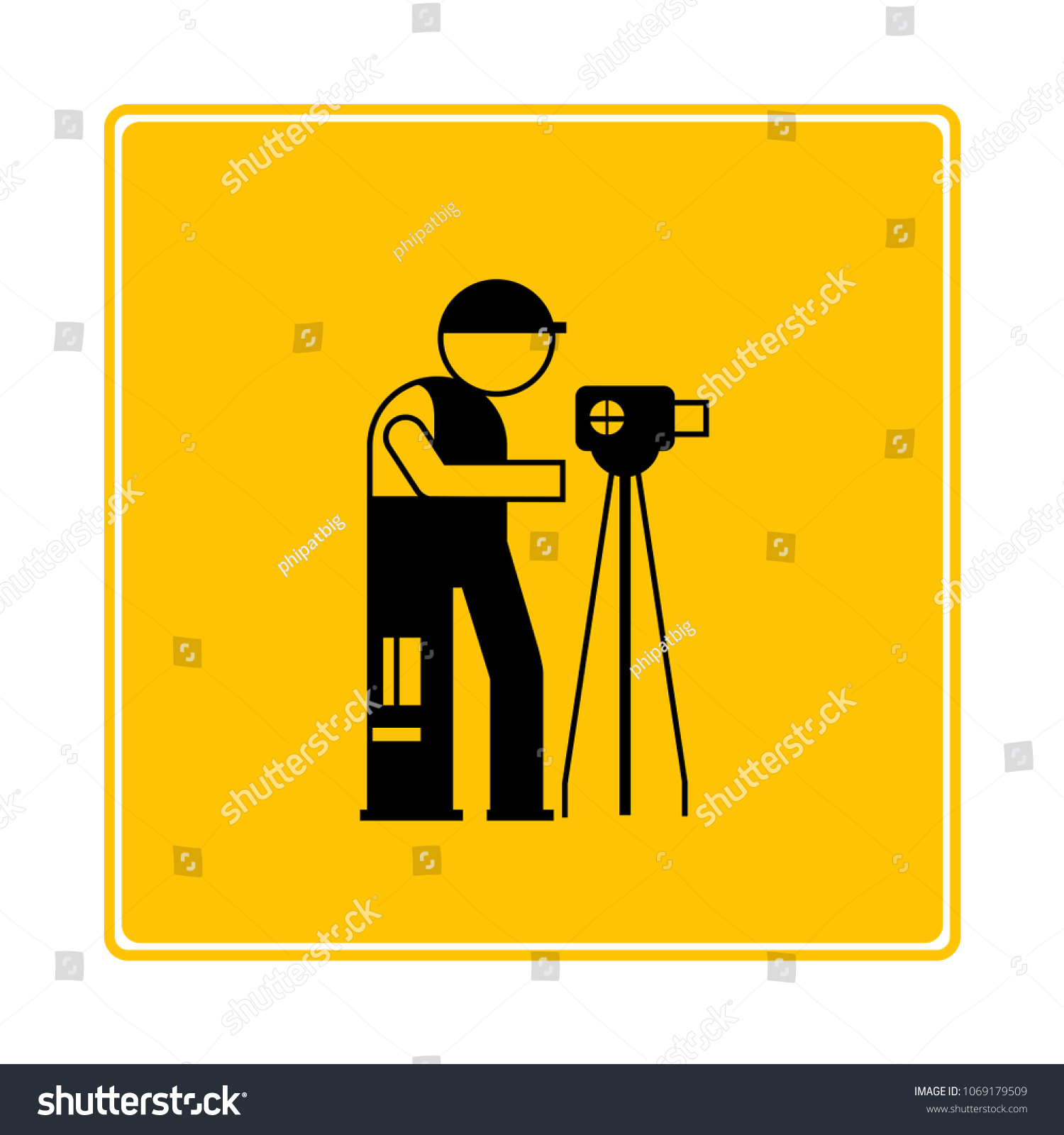 Land Surveyor Icon Yellow Background Stock Vector Royalty Free 1069179509