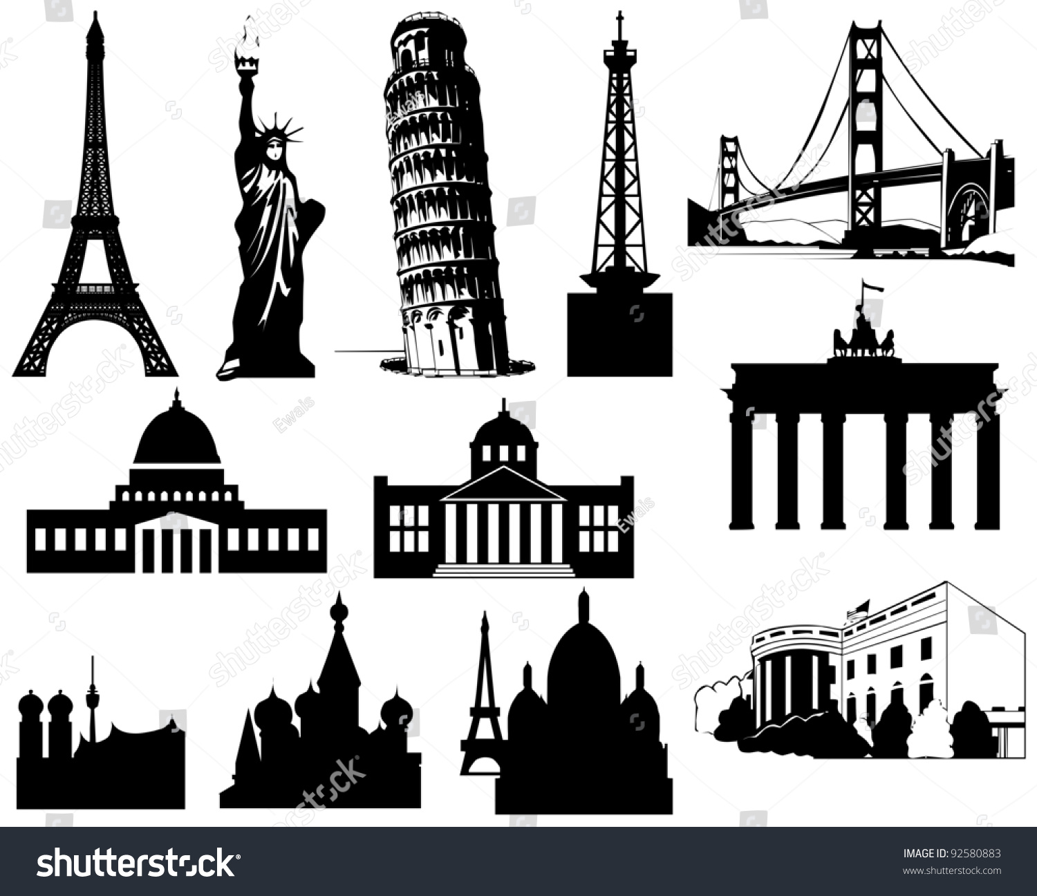 Landmarks Silhouette Set Vector Illustration Stock Vector