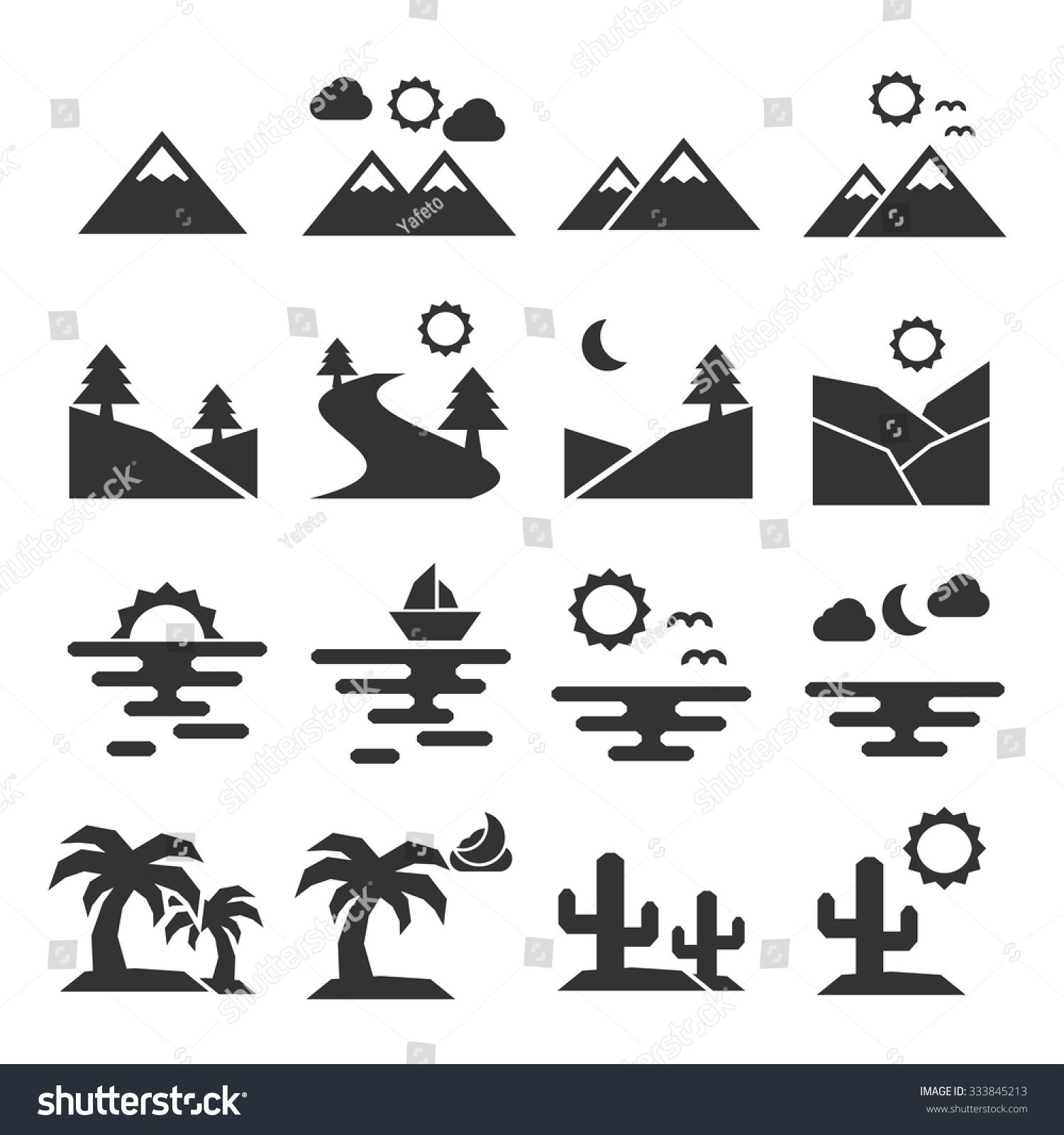 Landscape Icon Set Stock Vector Illustration 333845213 : Shutterstock
